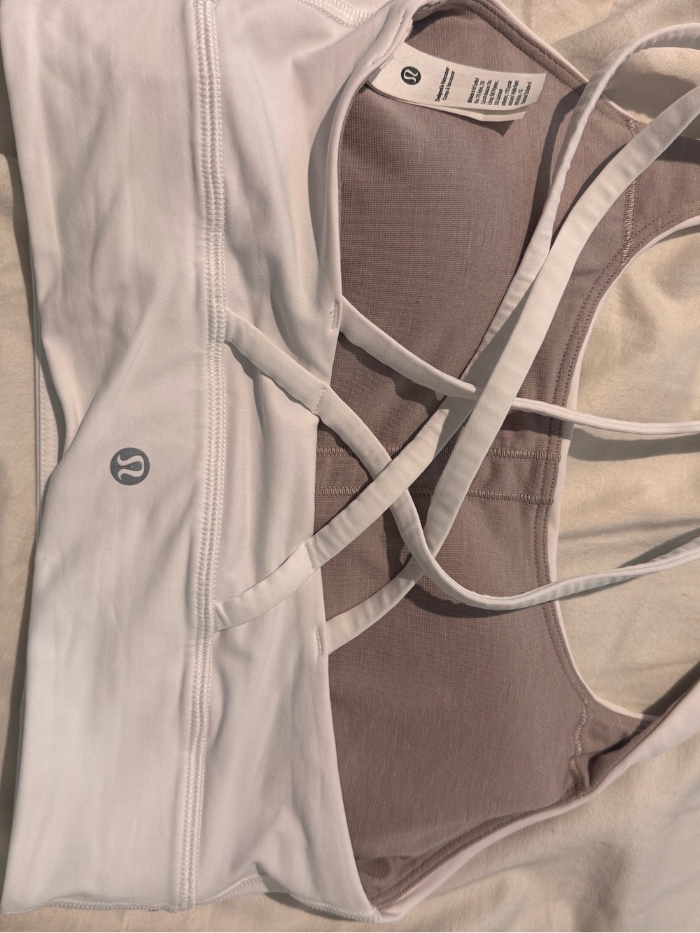 lululemon athletica White & Taupe Strappy Crisscross Sports Bra